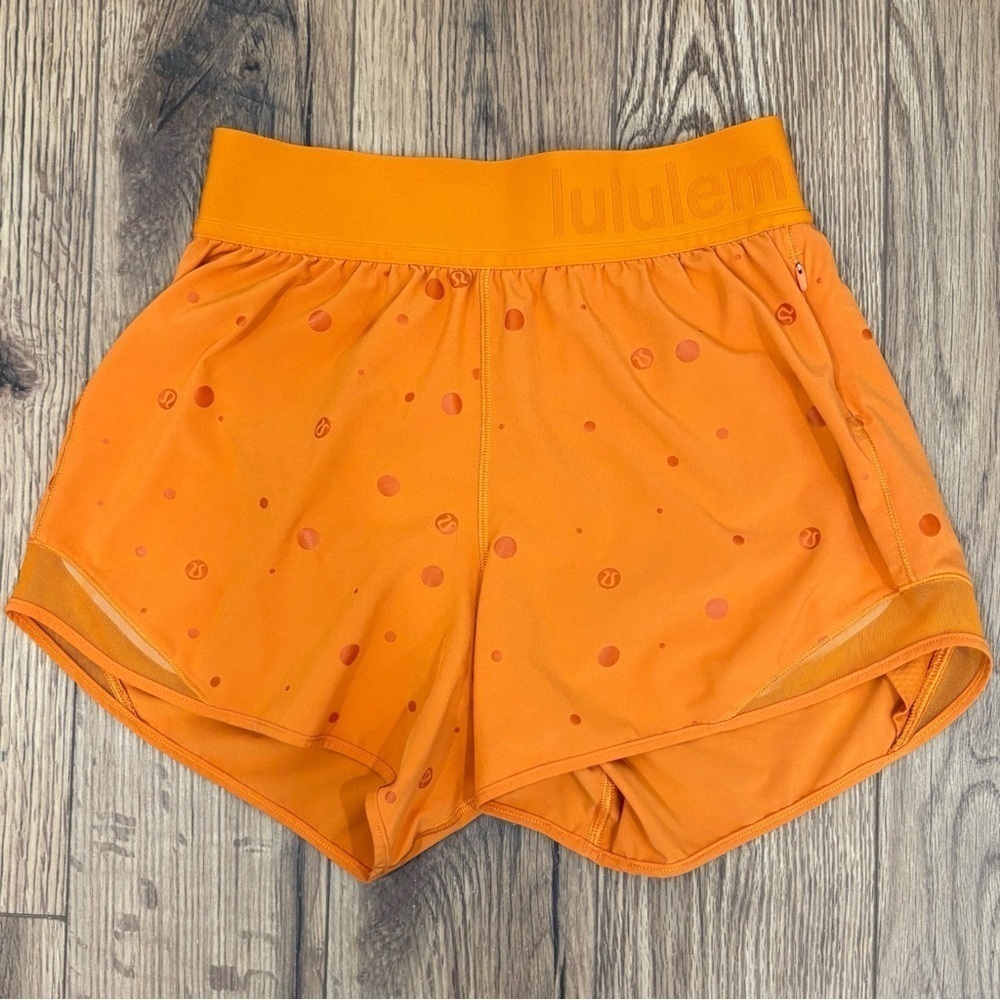 Lululemon Hotty Hot Shorts 4" In Poco Logo Foil Amber Orange Size 4